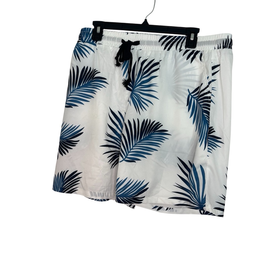 SHEIN Blue and Black Palm Leaf Swim Trunks